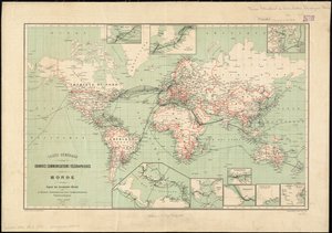 A távíróvonalak világtérképe, amelyet a Nemzetközi Távirati Iroda adott ki, 1901    Skála: [kb. 1:70 000 000]